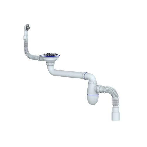 ВС23 сифон для  мойки со смещением  прикручивающийся вып 3 1/2" (Ø 40) круглый перелив (20 шт)