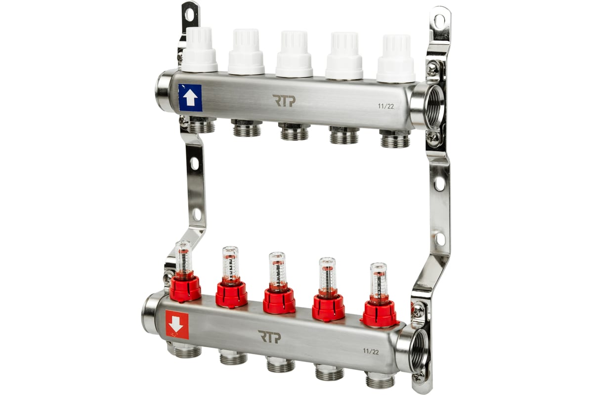 Коллекторная группа с расходомером и кронштейном 1"х3/4"х5 вых 39420 (5/1) RTP