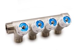 Коллектор с вентилями 1"х3/4" 4 выхода, латунь, наружная резьба	39510 (21/1)