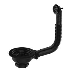 Черный выпуск 3 1/2  с черной металлической решеткой, с отводом под перелив, с черными прокладками.Ц