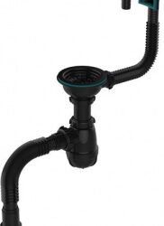 Сифон для мойки BLACK ,3 1/2"х40 с черной метал.решетк, с прямоугольным и круглым пер с г.т. (20)