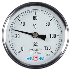 Термометр биметаллический ЭКОМЕРА БТ-1-63, 0-120С, L=40