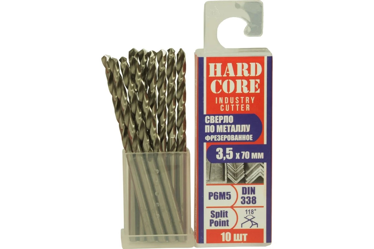 Сверло по металлу фрез. Р6М5 3.5х70мм 10 шт/уп "Hardcore" Industry cutter