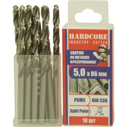 Сверло по металлу фрез. Р6М5 5.0х86мм 10 шт/уп "Hardcore" Industry cutter