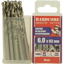 Сверло по металлу фрез. Р6М5 6.0х93мм 10 шт/уп "Hardcore" Industry cutter