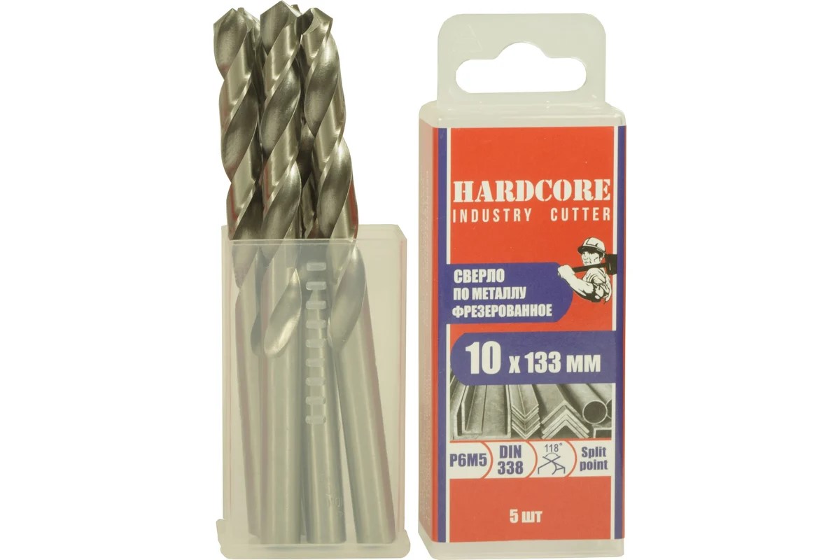 Сверло по металлу фрез. Р6М5 10.0х133мм 5 шт/уп "Hardcore" Industry cutter